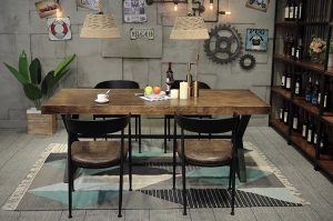 餐桌 【阳光明珠家居(达州专卖店)】现代实木餐桌椅组合简约铁艺loft餐桌家用小户型长方形饭桌咖啡桌